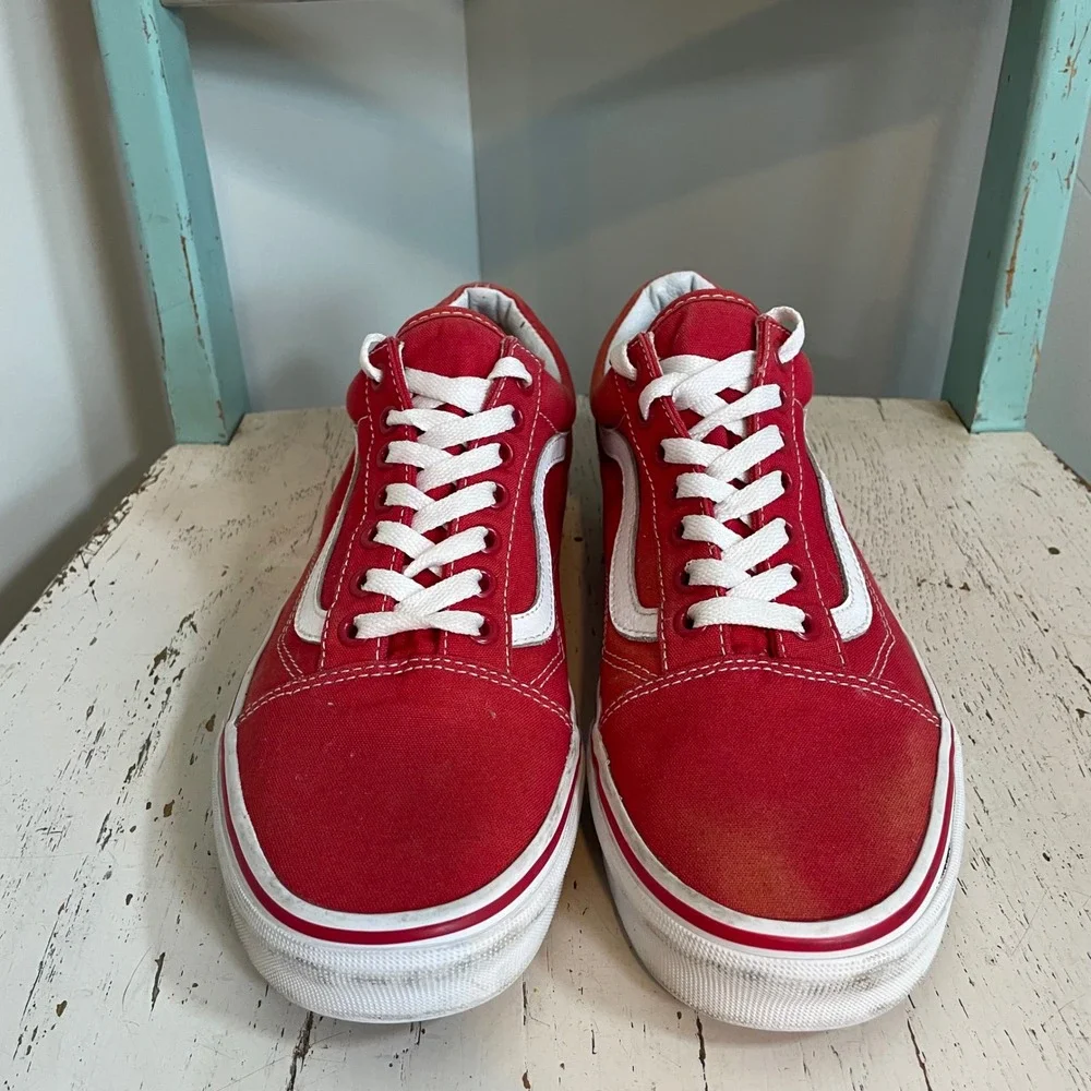 Vans Old Skool Red Canvas Low Top Skate Shoes Mens 9 Womens 10.5 721356 Sneakers